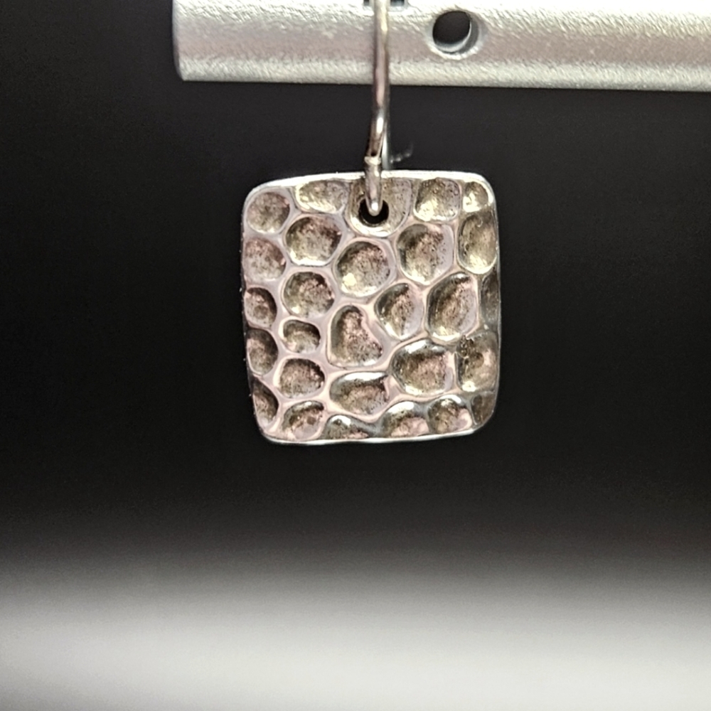 Vintage Sunstone 925 Sterling Silver Hammered Square Drop Dangle. - Picture 7 of 8
